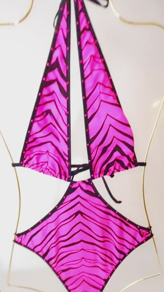 Zebra rhinestone One Piece - Pink or White