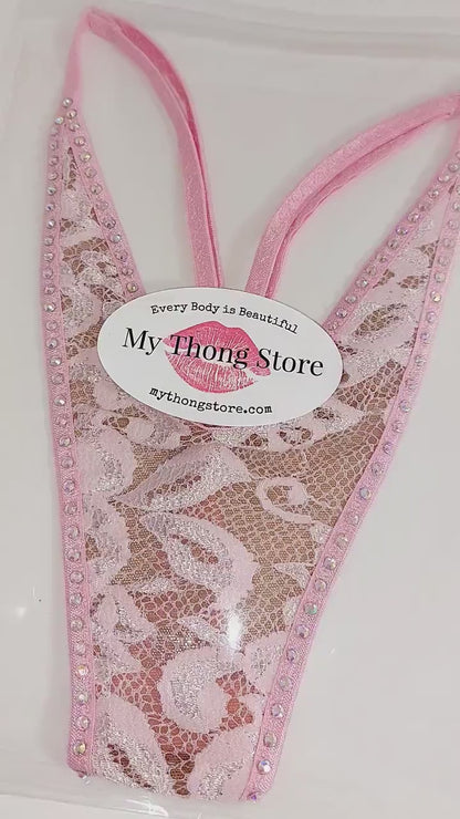 Baby Pink Lace Rhinestone Set – Lingerie, Pole, Beachwear