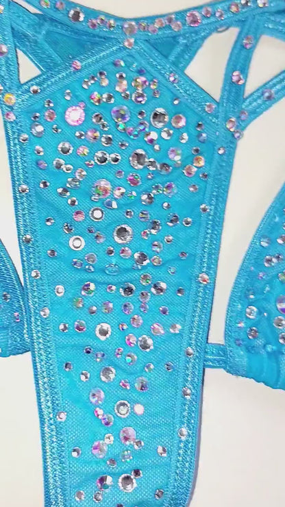 Wide back Cobalt Blue mesh G-string Bikini Set * Adjustable straps * Crystal rhinestones  * XS-XL  * Exotic Dancewear Pole Micro