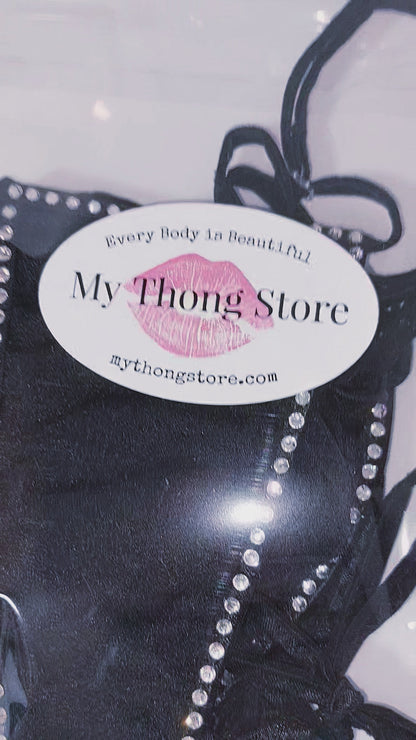 Black Bikini Bling Bling! Rave Rhinestone sexy dancer thong bikinis * Rave style whale tail back *