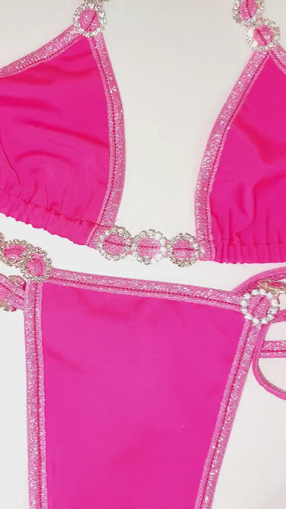 Hot Pink Diamond Tie Side Thong – Adjustable G-String Dancewear