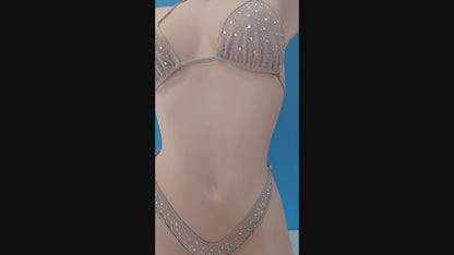 Video of a sexy rhinestoned Nude sparkle bikini on a curvy mannequin.