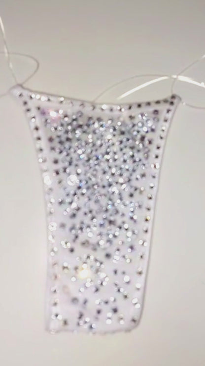 Extra Bedazzled Rhinestone Illusion Thong bottoms: Adjustable Clear Elastic