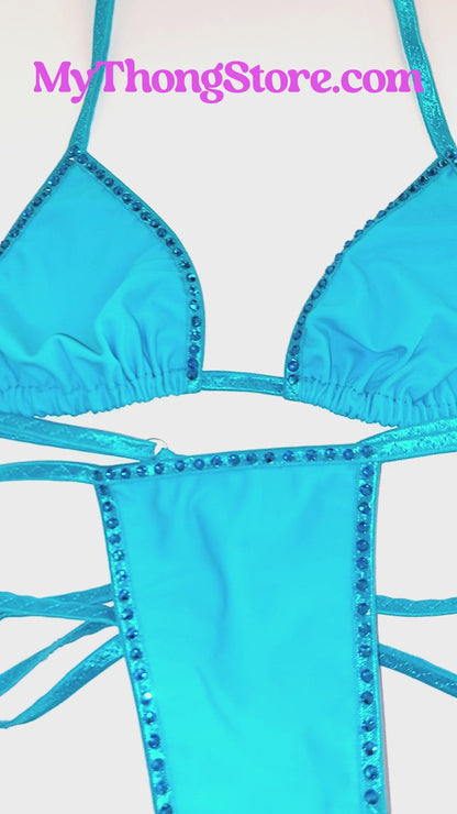 Cobalt Blue Rhinestone Rave ADJUSTABLE strap bikini ! XS to XL, AA to DD cup * stripper dancer outfits exotic dancewear