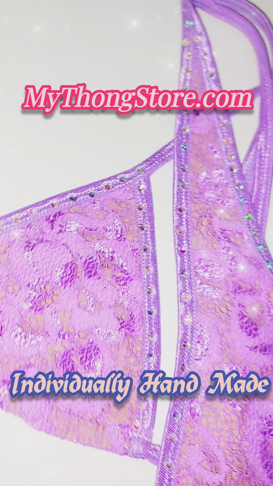 Romantic Lilac Purple Lace Rhinestone bikini
