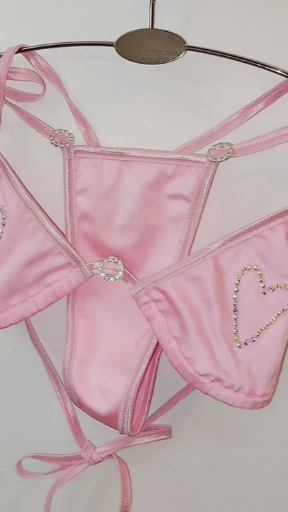 Heart Rhinestone bikini in Baby Pink * Exotic pole dance stripper SW outfits * Ships fast with Tracking