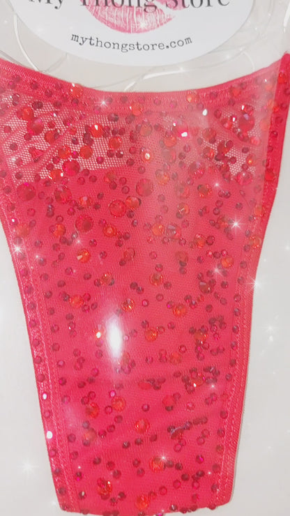Extra Bedazzled Rhinestone Illusion Thong bottoms: Adjustable Clear Elastic