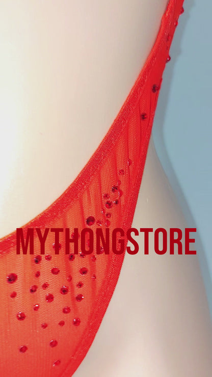Sheer Sparkle Red Rhinestone One-Piece - stripper onesie Pole dancer bodysuit leotard