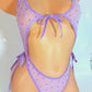 Lilac Mesh adjustable Tie Side one piece with Crystal rhinestones - exotic dancer onesie, exotic dancewear, SW lingerie, Pole dance fits, stripper outfits