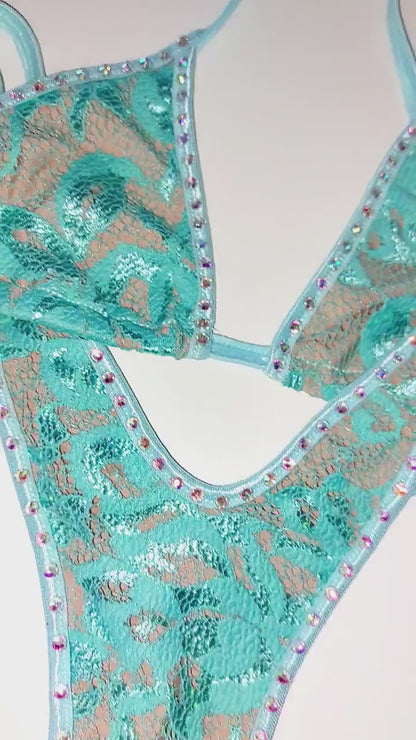 Seafoam Lace Rhinestone Bikini – Rave Dancewear, XS-XL - Lined or Unlined