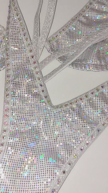 White Bridal Hologram * Wedding * Bachelorette Gift *Transparent clear elastic Rhinestone thong bikini