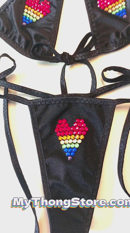 Crystal Rhinestone Pride Heart tie bikini * Many colors!