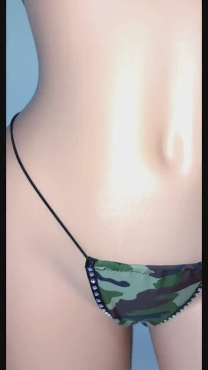 Shiny, Sexy, Stretchy crystal Rhinestone Bikinis - 2 piece Camo print with cord ties