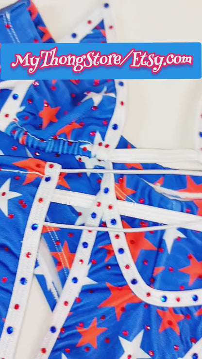 Flag Bikini Triangle Top: Bedazzled, Rave Festival Exotic Dancewear