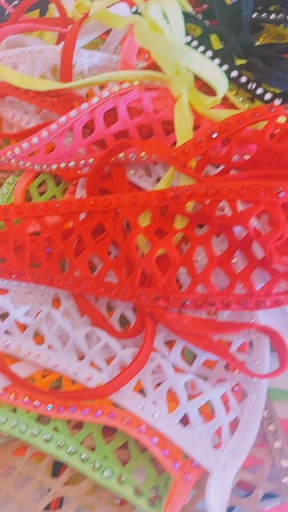 Red Hot Rhinestone Fishnet tie halter set - Sexy Rave clothes Stripper outfits & Exotic dancewear designs