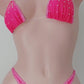 Hot Pink Coral transparent clear elastic Micro Rhinestone thong Bikini set