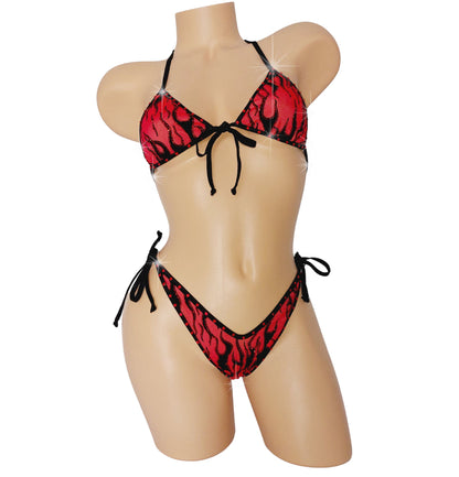 Tie Side Flame bikini - Green, Red or  Pink