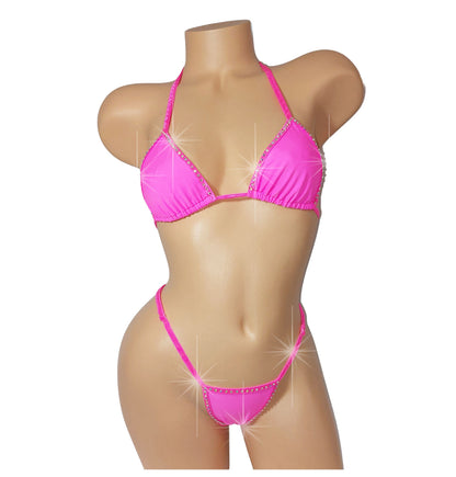 Baby Pink Rhinestone whale tail back ADJUSTABLE size straps! XS to XL, AA cup to DD cup * Stripper dancer outfits exotic dancewear