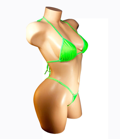 GLOWS in black light! Sexy adjustable strap thong bikini - Neon Green