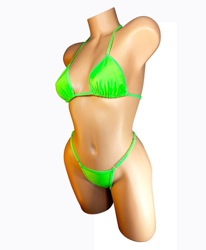 GLOWS in black light! Sexy adjustable strap thong bikini - Neon Green