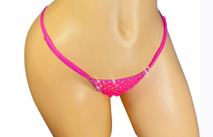 Pink Rhinestone Fishnet halter top & adjustable matching thong. FULLY LINED!