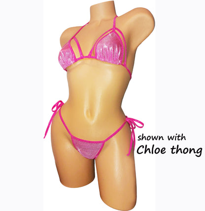 Sexy 2 piece Pink silver shimmer bikini