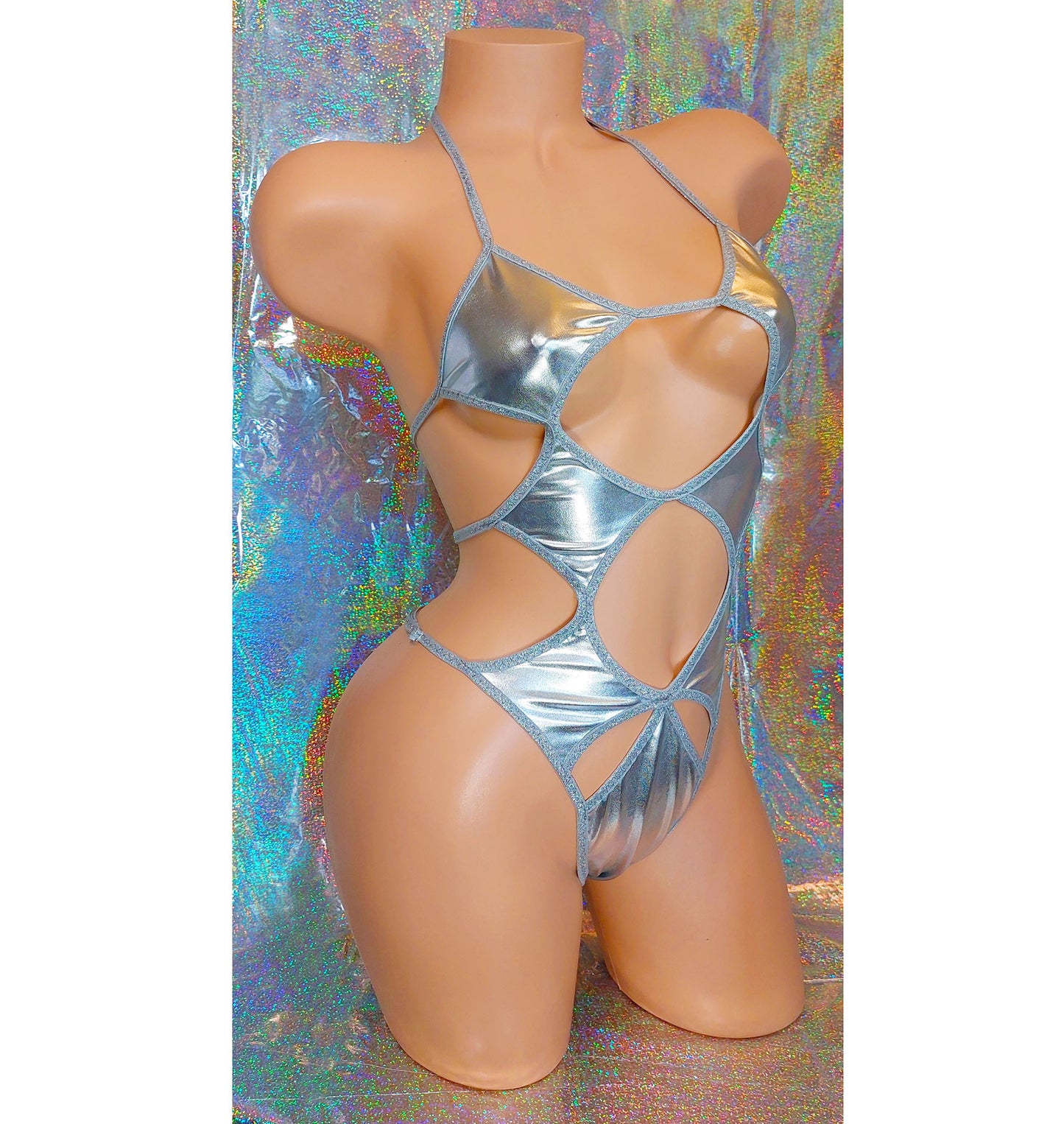 Silver "STAR" adjustable Thongkini one piece bodysuit