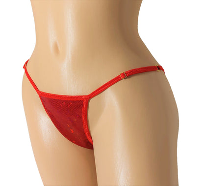 "SASHA" Red hologram adjustable thong bikini * stripper outfits sexy dancer thongs exotic and erotic dancewear clothing