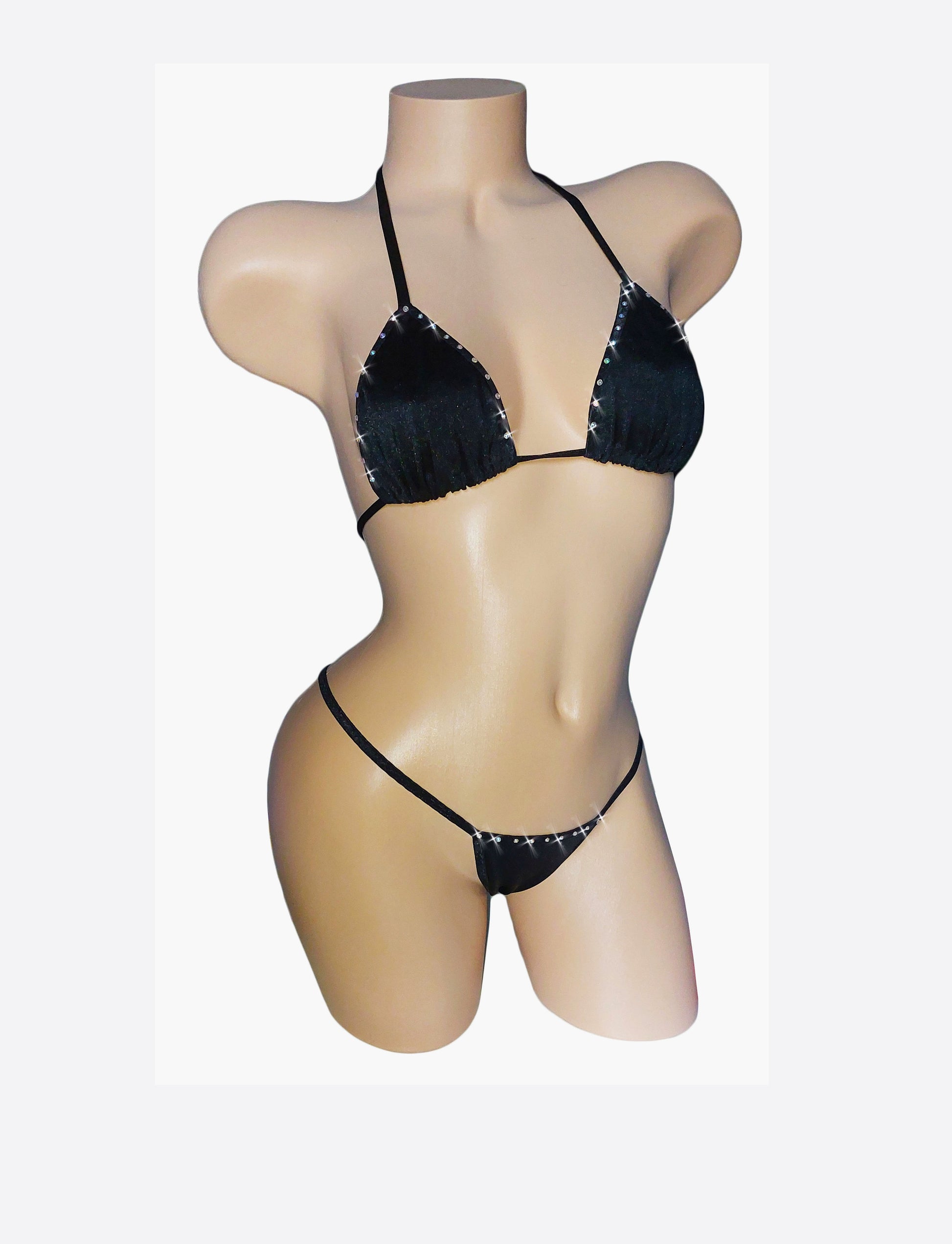 Gorg black sparkly rhinestone underwear set/bikini ! - Depop