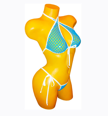 Sexy Stretch Blue Fishnet convertible adjustable thong bikini