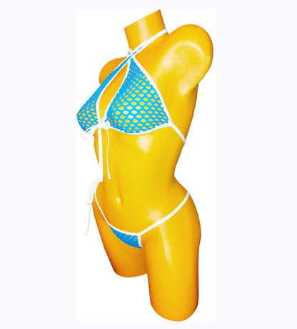 Sexy Stretch Blue Fishnet convertible adjustable thong bikini