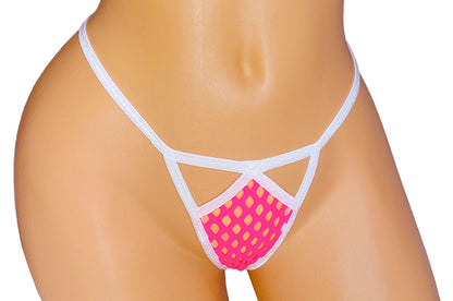 Fishnet bikini outfit-  Pink and White fishnet adjustable bikini ~