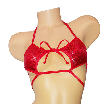 draft Cutout Red Hologram sexy top and matching adjustable thong