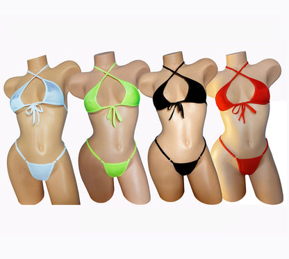 BLACK LIGHT tie Halter top with Adjustable thong Set - AA cup to DD cup