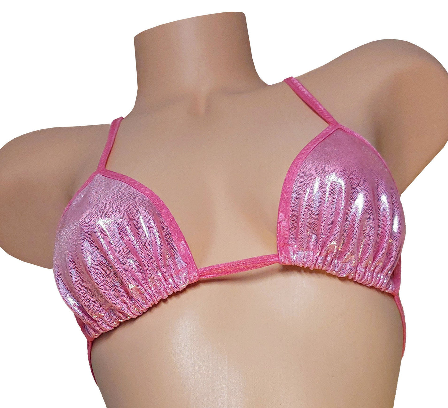 Pink shimmer hologram adjustable thong bikini