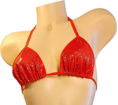Red Hologram ADJUSTABLE Strap Bikini. Cup sizesAA to DD, bottomsXS to XL  Sexy Exotic dancer wear Pole or Rave clothes & Stripper outfits