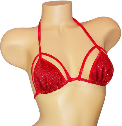 Sexy double band red hologram adjustable thong bikini ~