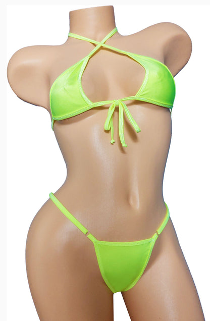 BLACK LIGHT tie Halter top with Adjustable thong Set - AA cup to DD cup