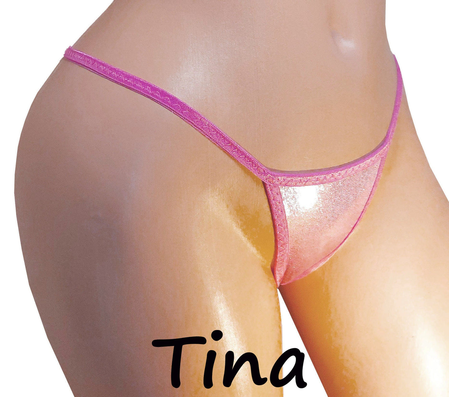 Pink shimmer hologram adjustable thong bikini