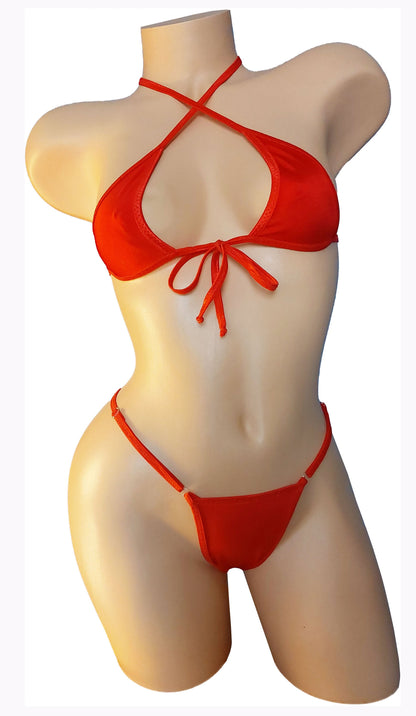 Glows in Black Light - 4 Colors -  Halter top with Adjustable thong bikini Set