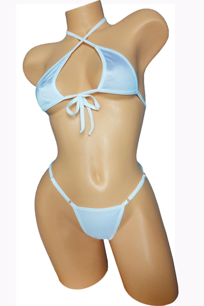 BLACK LIGHT tie Halter top with Adjustable thong Set - AA cup to DD cup