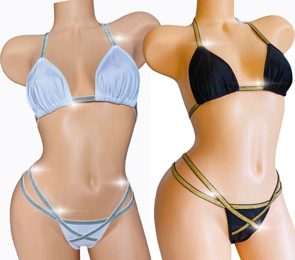 Brides! Bachelorettes! Sexy white & silver original design Patricia thong bikini.