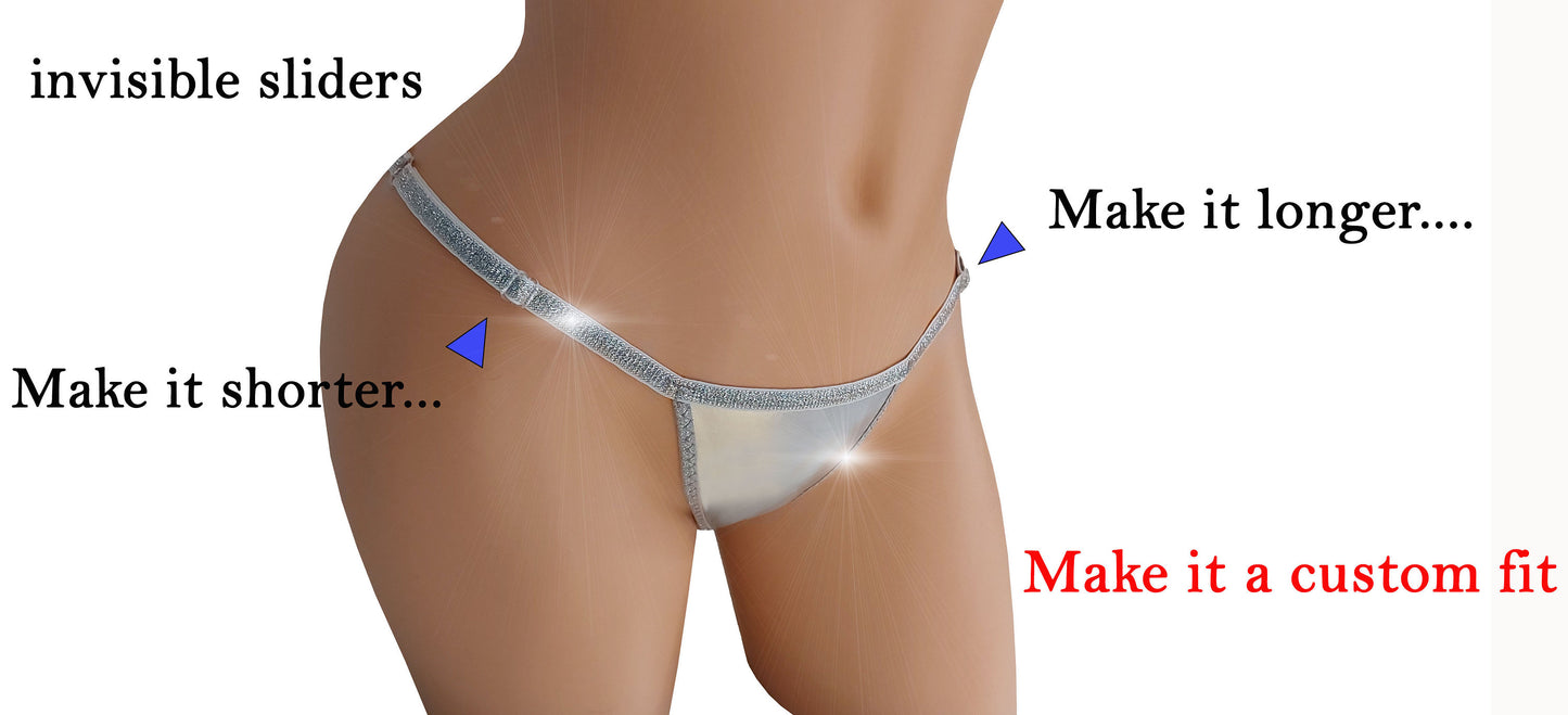 LUXURY Whale Tail style back ADJUSTABLE thongs - adjustable for waists 24" to 38" - Cute Stripper & Rave outfits and Exotic dancer wear