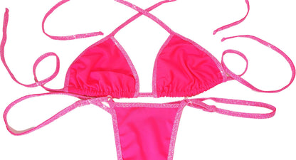 Neon GLOW Hot Pink Coral ADJUSTABLE strap thong bikini ~