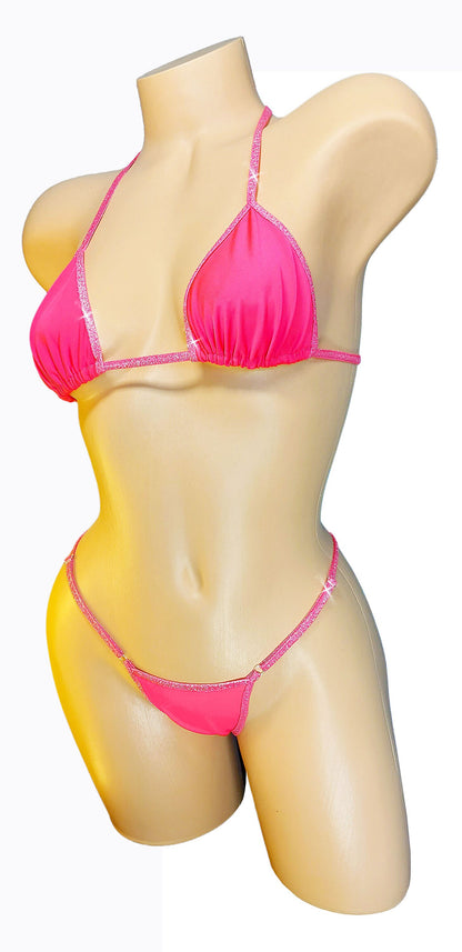 Neon GLOW Hot Pink Coral ADJUSTABLE strap thong bikini ~