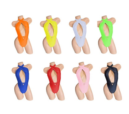 Deep V Halter one piece bodysuit