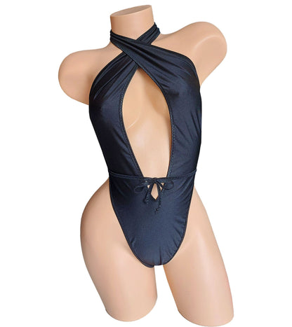 Deep V Halter one piece bodysuit