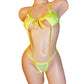 AA to DD cups - Glows in Black Light *The MARYJANE* Rhinestone one piece Thong Bikini in Yellow- 12 colors available - All straps adjustable