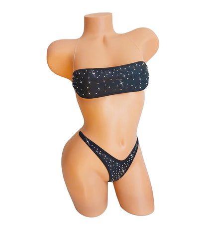 ILLUSION Rhinestone clear transparent elastic Bandeau top and thong