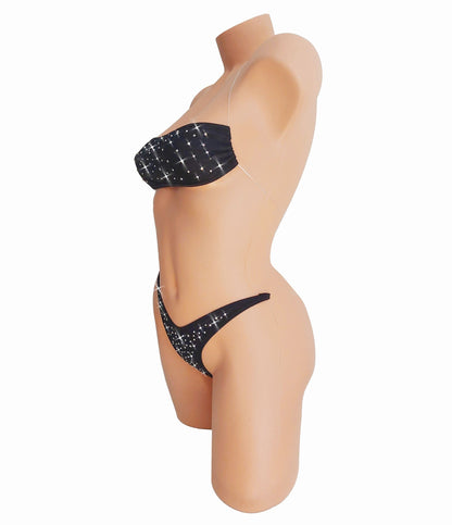 ILLUSION Rhinestone clear transparent elastic Bandeau top and thong